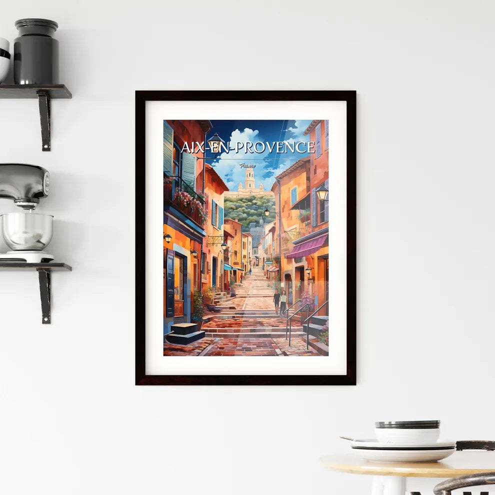Aix-en-Provence, France - Art print of a street with buildings and a building in the background Custom Print