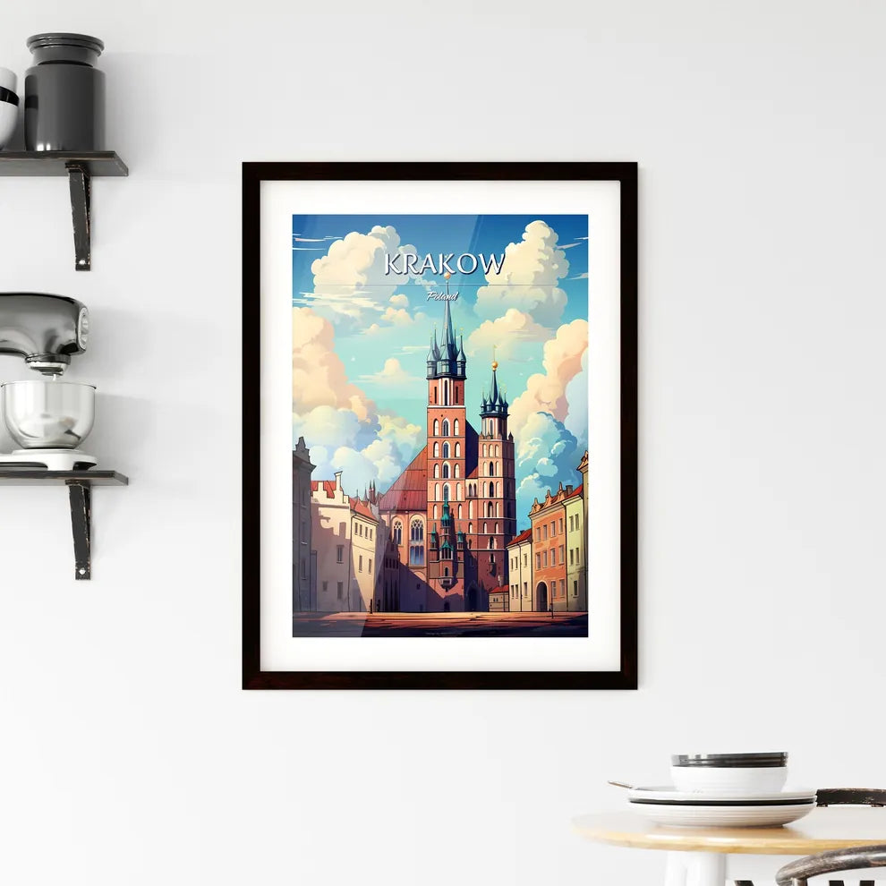 Krakow, Poland - Art print of a building with towers and a street in the background Custom Print