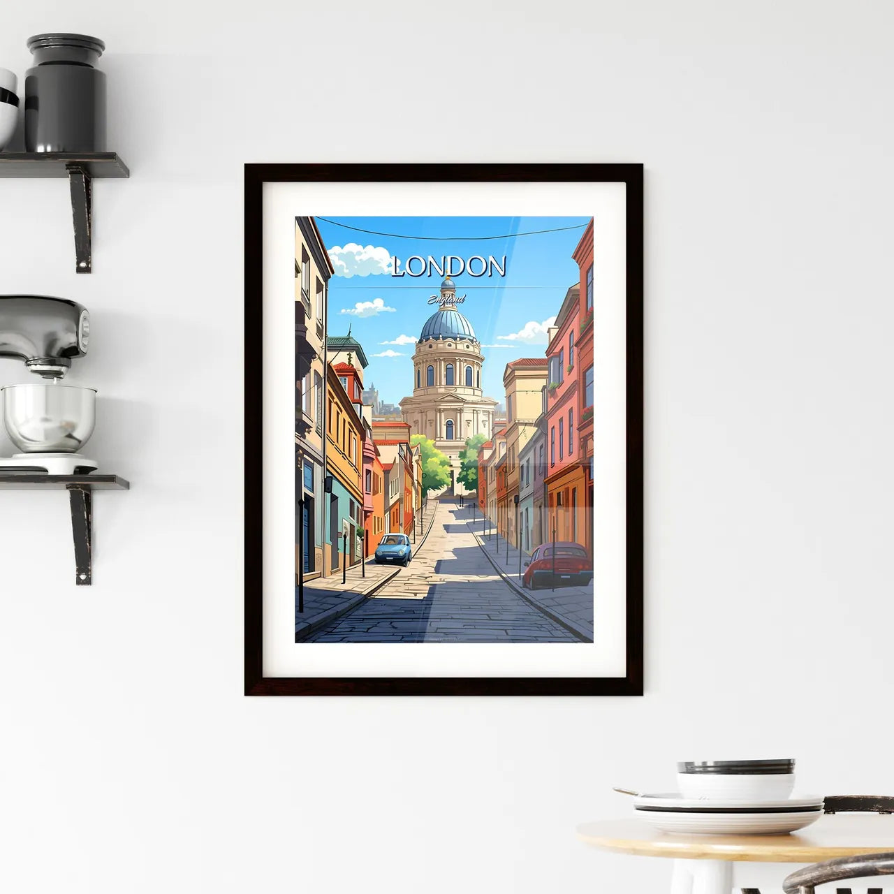 London, England - Art print of a street with cars and a building in the background Custom Print