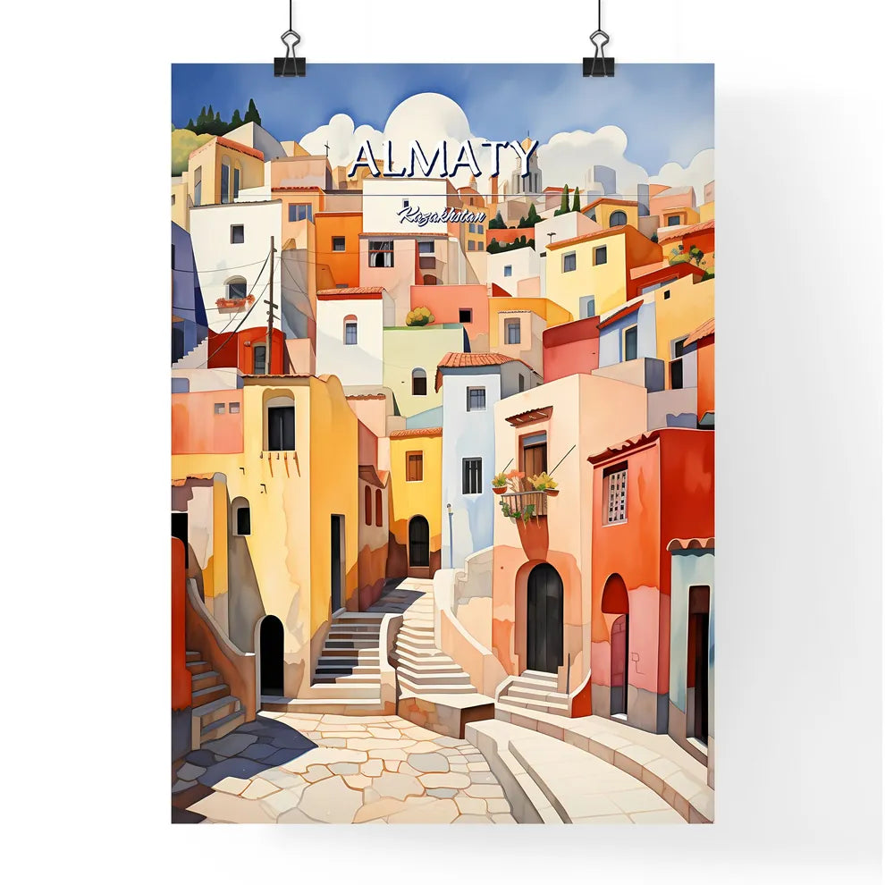 Almaty, Kazakhstan - Art print of a painting of a colorful city Poster