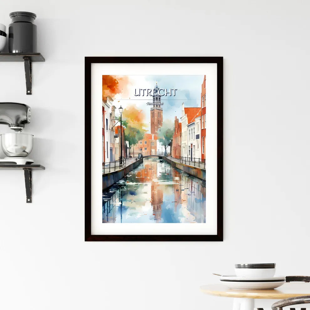 Utrecht, Netherlands - Art print of a water canal with a tower in the background Custom Print