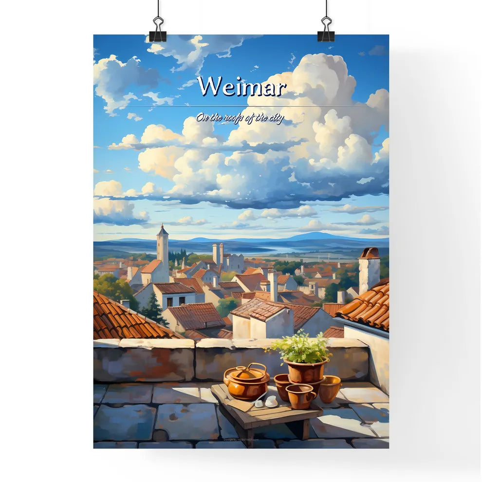 On the roofs of Weimar - Art print of a rooftop view of a town Poster