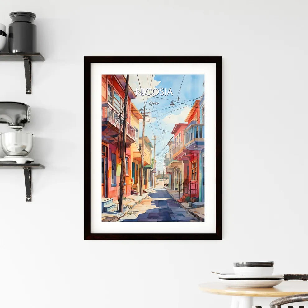 Nicosia, Cyprus - Art print of a watercolor of a street with colorful buildings Custom Print