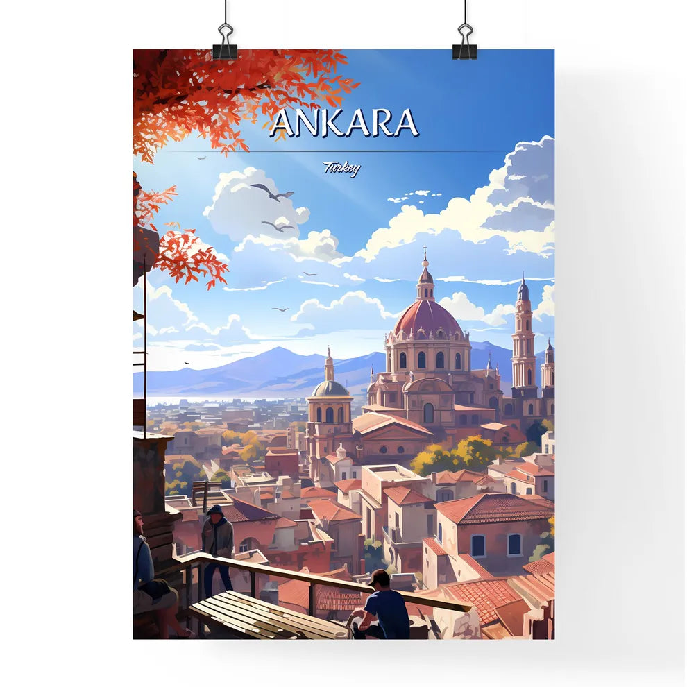 Ankara, Turkey - Art print of a city with a building and mountains in the background Poster