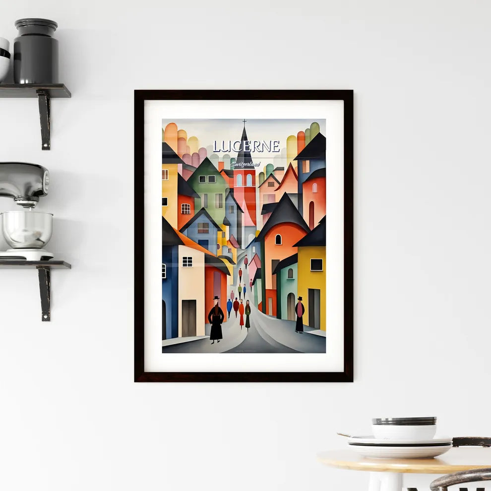 Lucerne, Switzerland - Art print of a painting of a street with people walking down it Custom Print