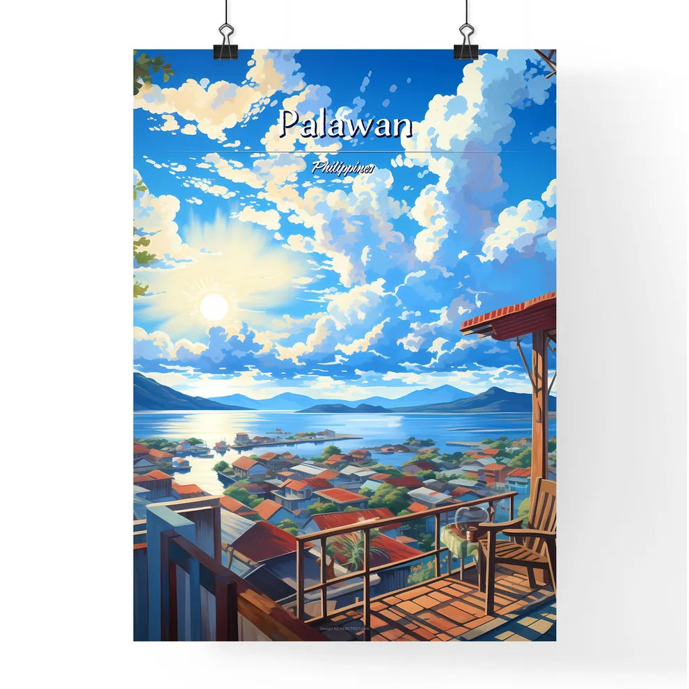 On the roofs of Palawan, Philippines - Art print of a view of a town from a balcony overlooking a body of water Poster