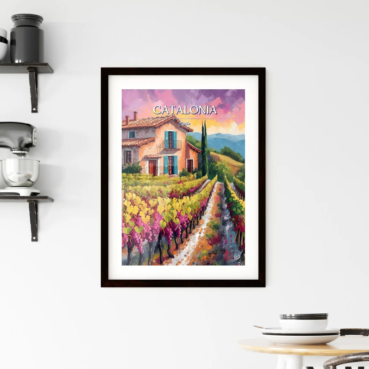 Catalonia, Spain - Art print of a painting of a house and vineyard Custom Print
