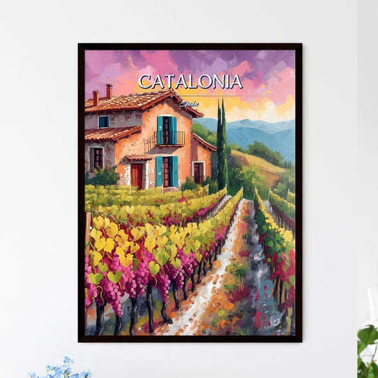 Catalonia, Spain - Art print of a painting of a house and vineyard Framed Art