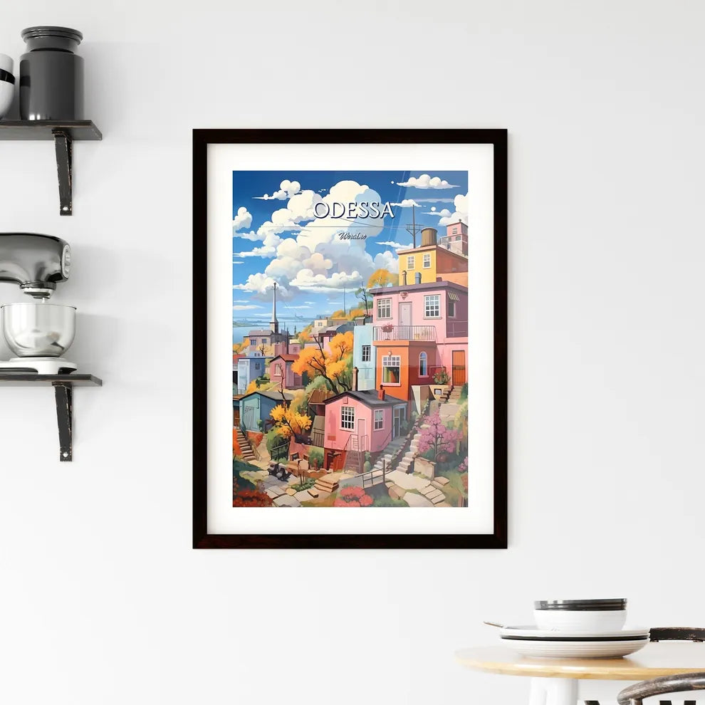Odessa, Ukraine - Art print of a colorful houses on a hill Custom Print