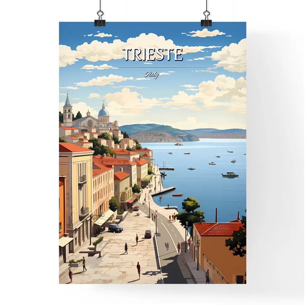 Trieste, Italy - Art print of a city by the water Poster