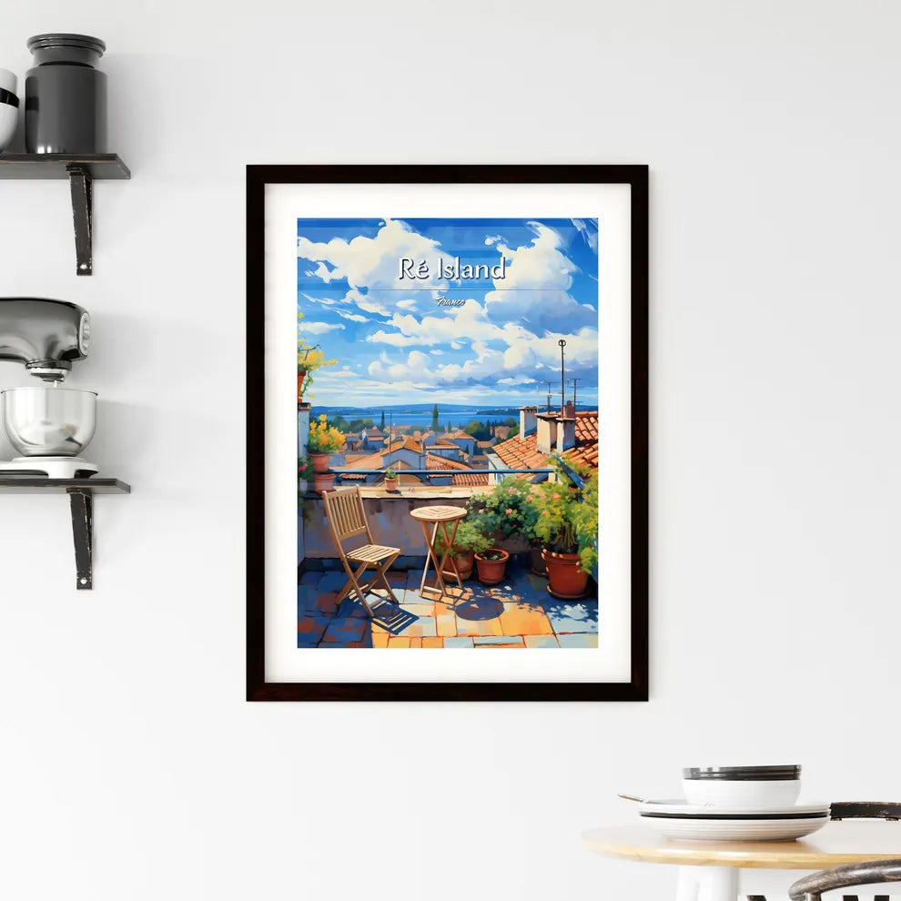 On the roofs of Ré Island, France - Art print of a rooftop with chairs and potted plants Custom Print