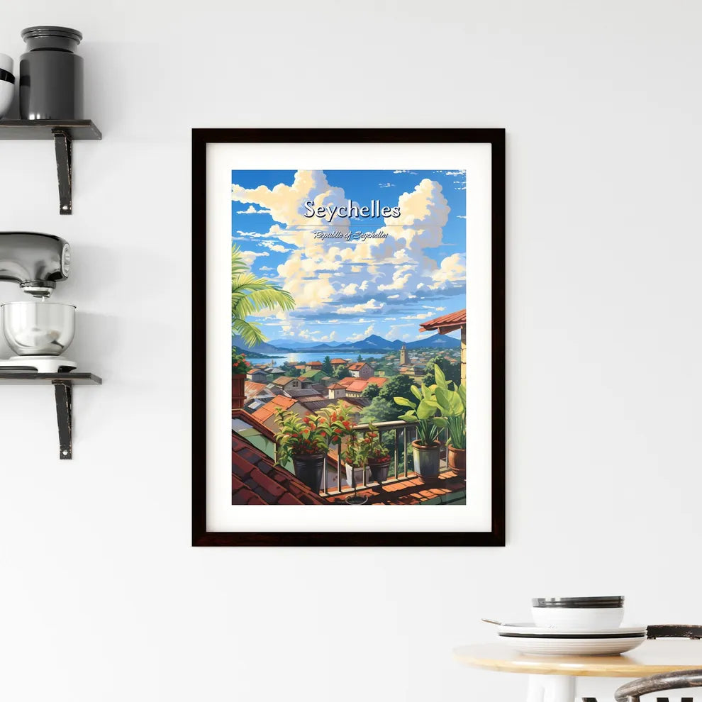 On the roofs of Seychelles, Republic of Seychelles - Art print of a view of a town from a balcony Custom Print