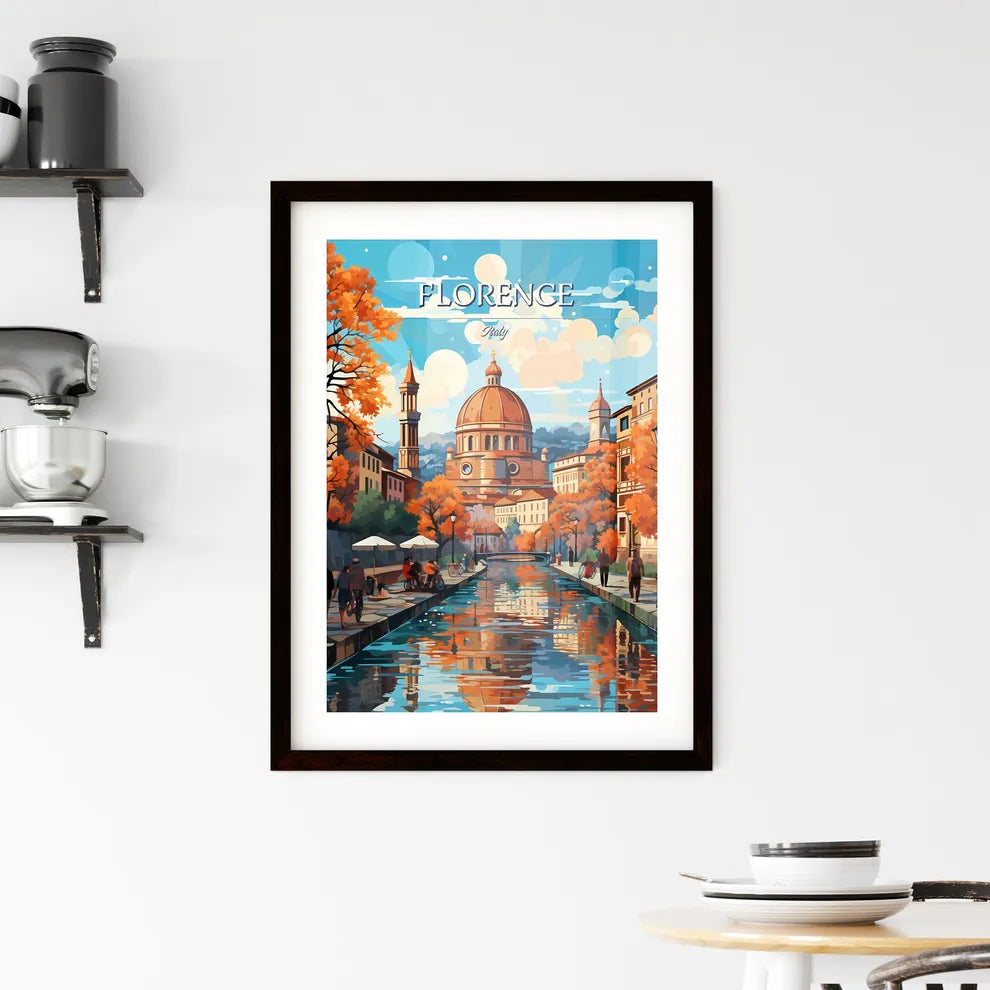 Florence, Italy - Art print of a water canal with a building in the background Custom Print