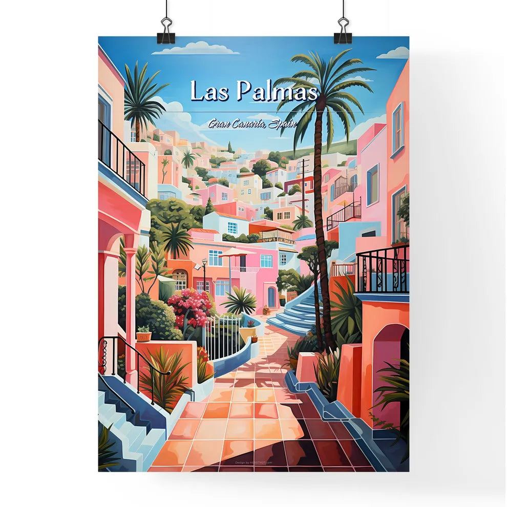 Las Palmas de Gran Canaria, Spain - Art print of a painting of a colorful town Poster