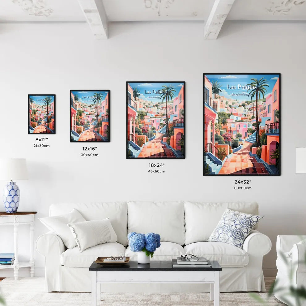 Las Palmas de Gran Canaria, Spain - Art print of a painting of a colorful town Size Chart