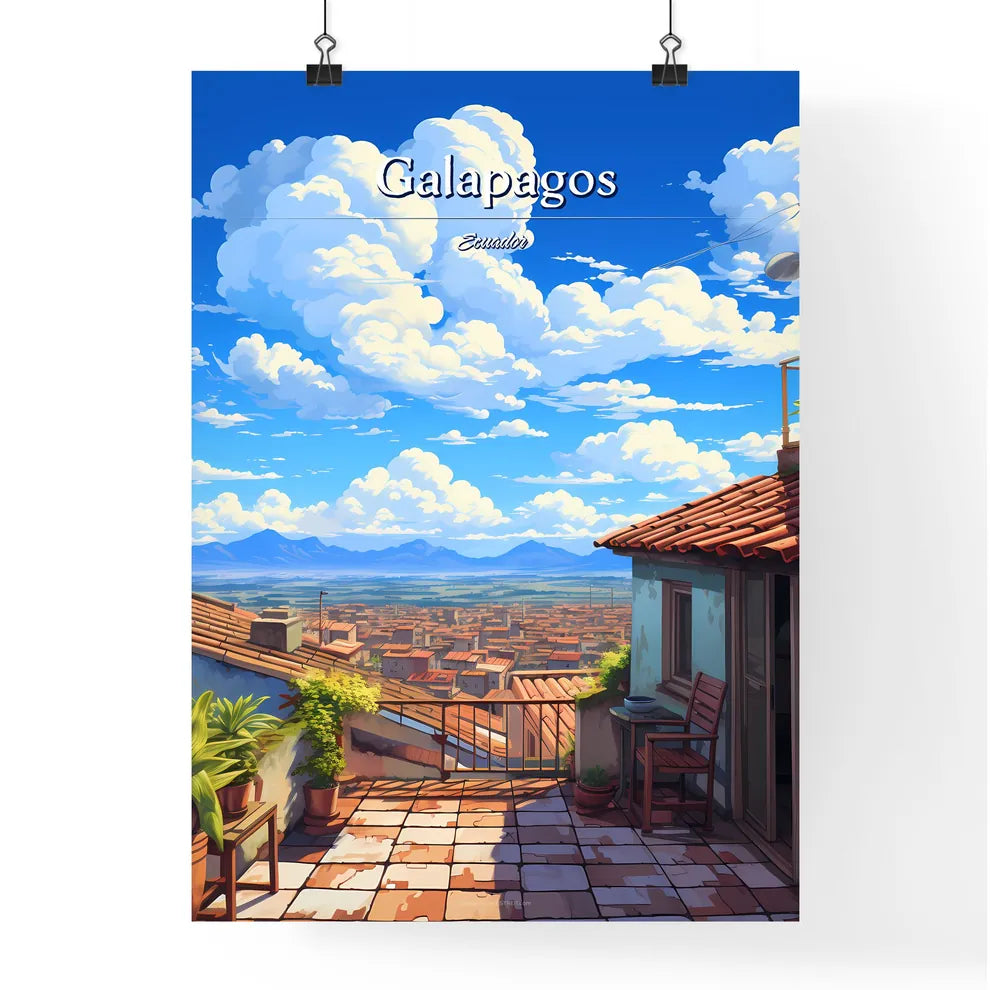 On the roofs of Galapagos, Ecuador - Art print of a rooftop of a house with a view of a city Poster