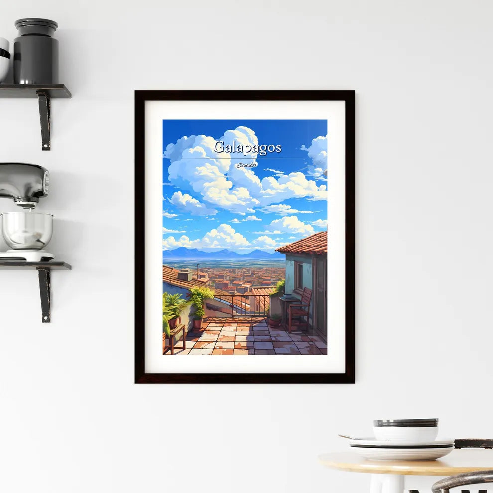 On the roofs of Galapagos, Ecuador - Art print of a rooftop of a house with a view of a city Custom Print