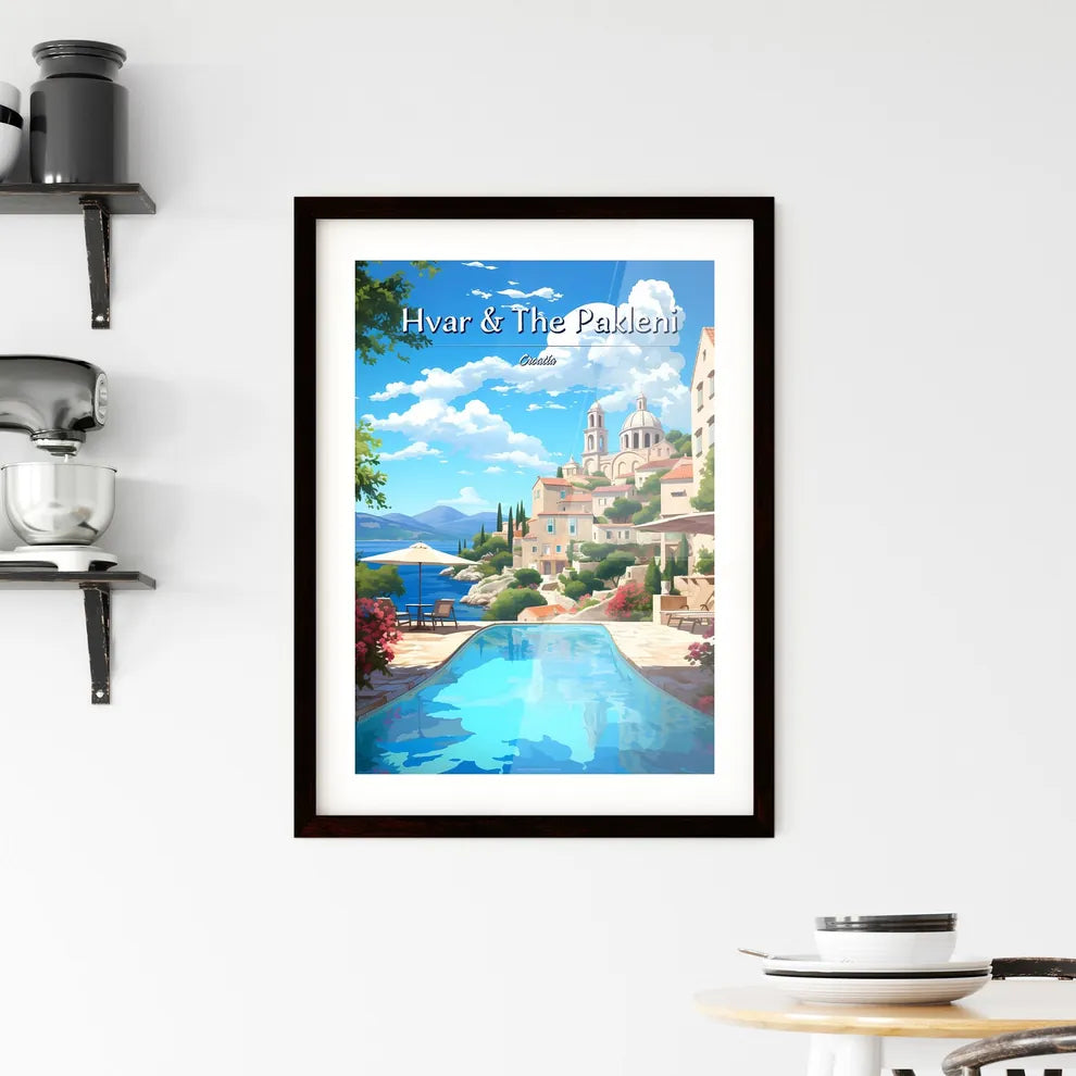 Hvar & The Pakleni Islands, Croatia - Art print of a pool with a building and a church in the background Custom Print