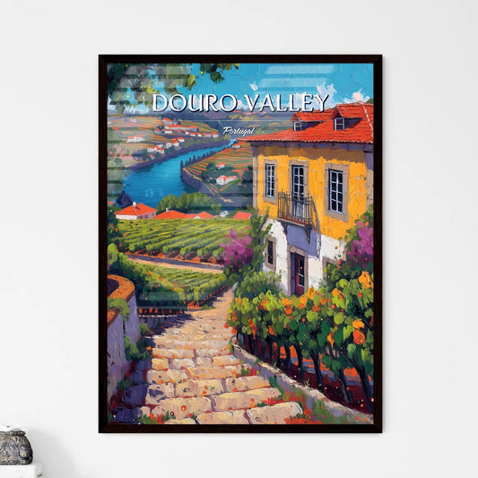 Douro Valley, Portugal - Art print of a painting of a house and a river Framed Art