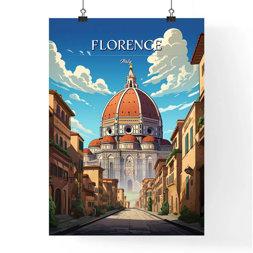 Florence, Italy - Art print of a street with buildings and a dome on top of it Poster