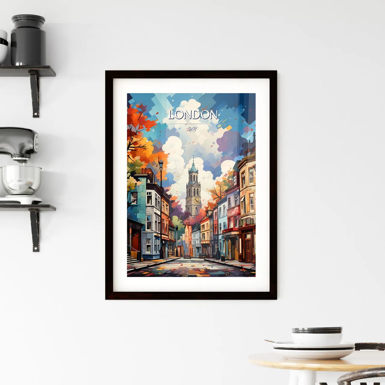 London, UK - Art print of a street with a clock tower in the background Custom Print