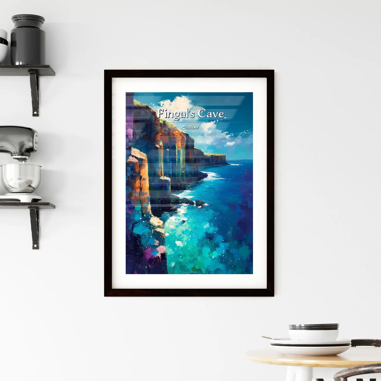 Fingal's Cave, Scotland - Art print of a painting of a cliff by the ocean Custom Print