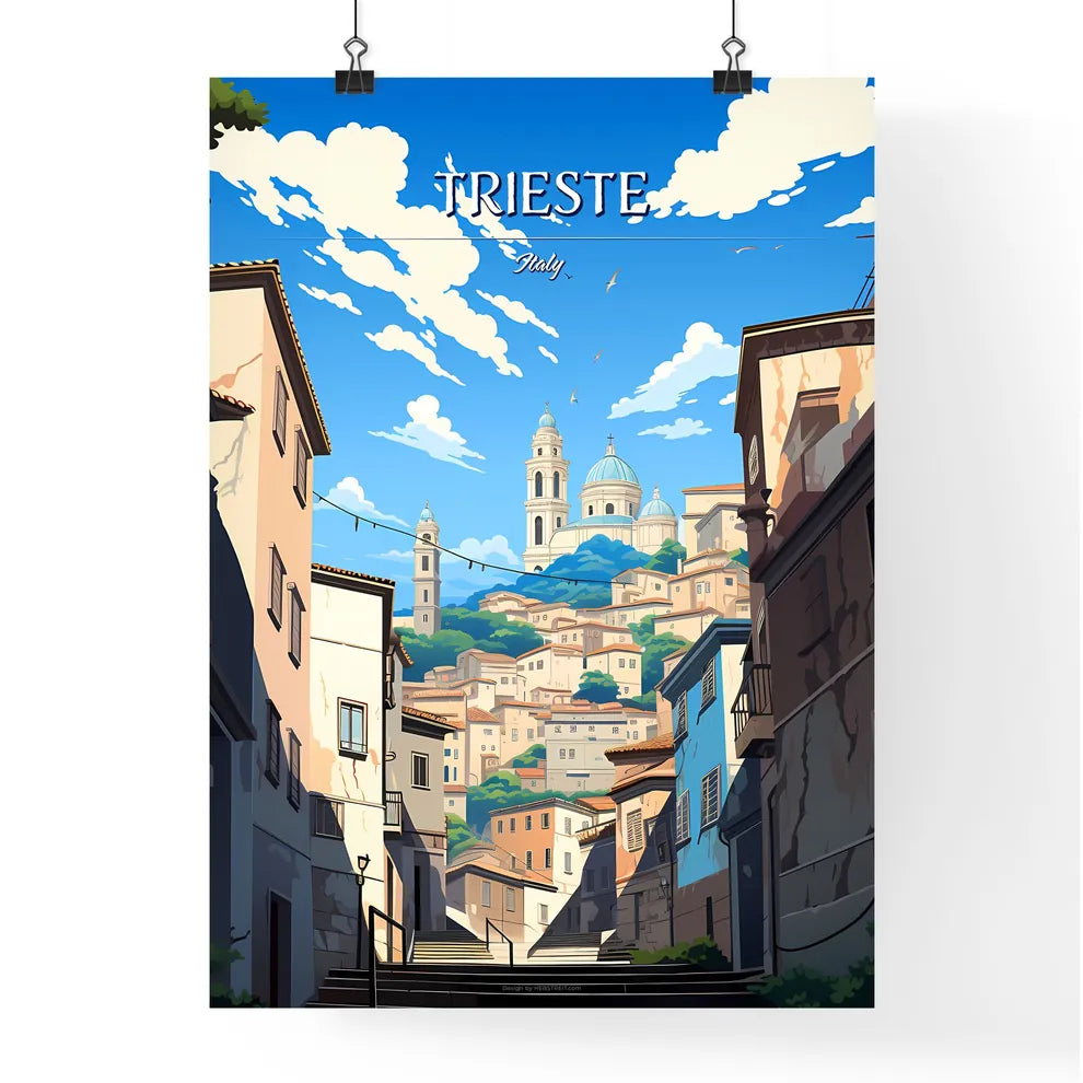 Trieste, Italy - Art print of a city with a church in the background Poster