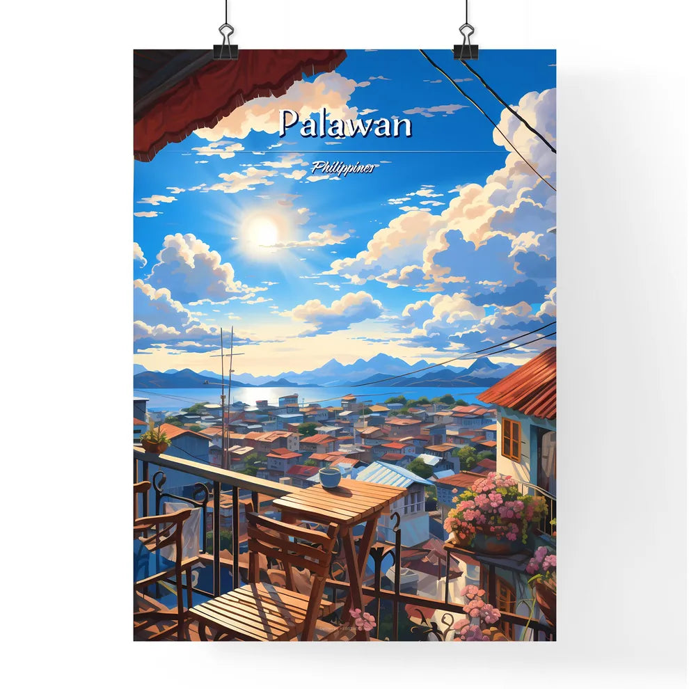 On the roofs of Palawan, Philippines - Art print of a view of a city from a balcony Poster