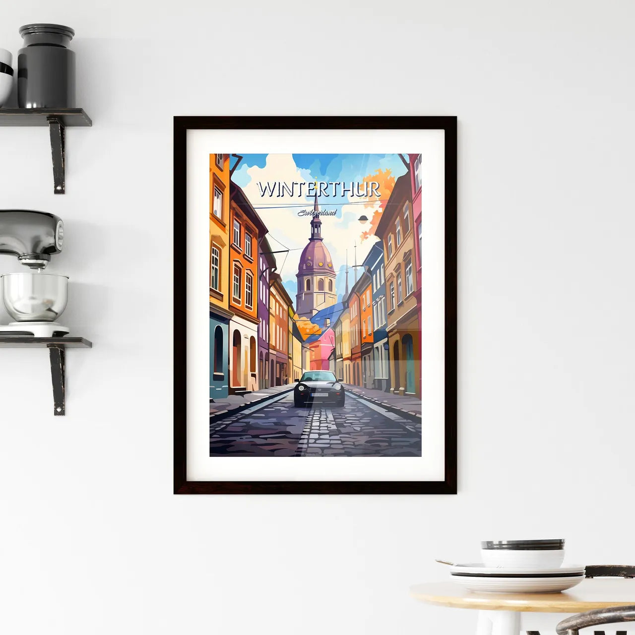 Winterthur, Switzerland - Art print of a car on a street in a city Custom Print