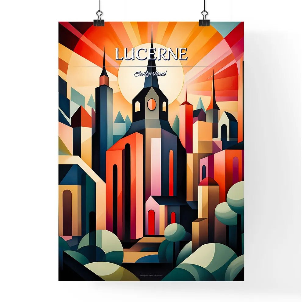 Lucerne, Switzerland - Art print of a painting of a church and buildings Poster