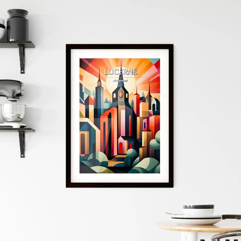 Lucerne, Switzerland - Art print of a painting of a church and buildings Custom Print