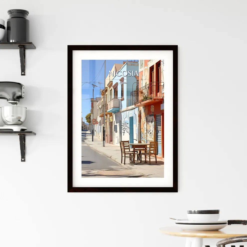 Nicosia, Cyprus - Art print of a table and chairs on a street Custom Print