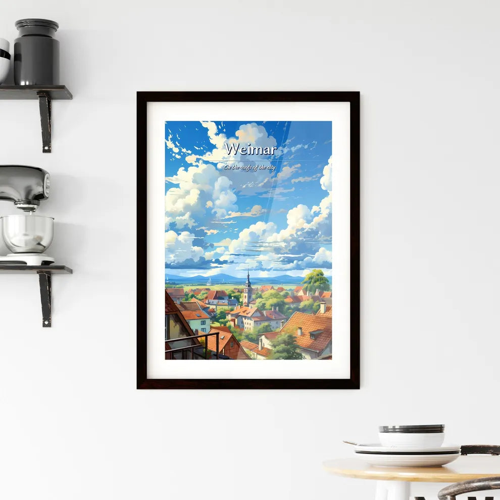 On the roofs of Weimar - Art print of a city with red roofs and trees and clouds in the sky Custom Print