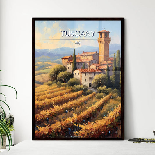 Tuscany, Italy - Art print of a painting of a castle in a vineyard Framed Art