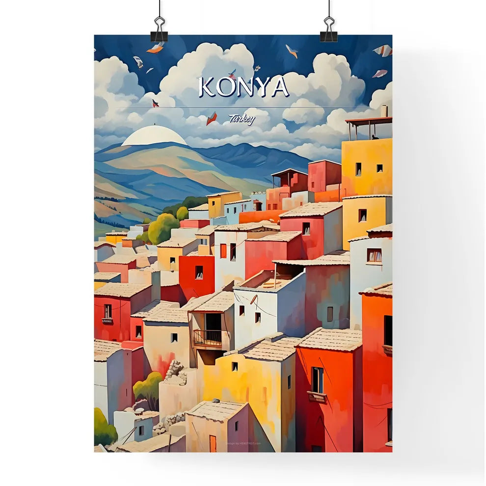 Konya, Turkey - Art print of a painting of a colorful village Poster