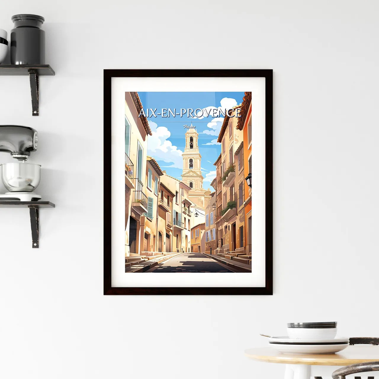 Aix-en-Provence, France - Art print of a street with a tower in the background Custom Print