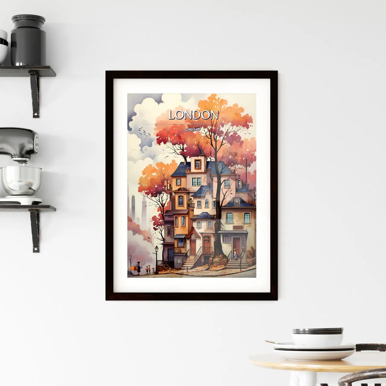 London, England - Art print of a painting of a house with trees and clouds Custom Print