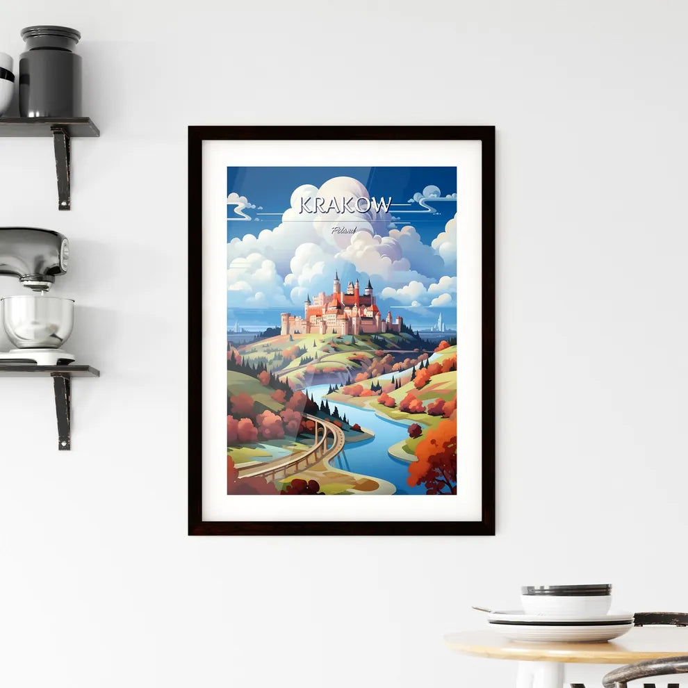 Krakow, Poland - Art print of a castle on a hill with a river and trees Custom Print