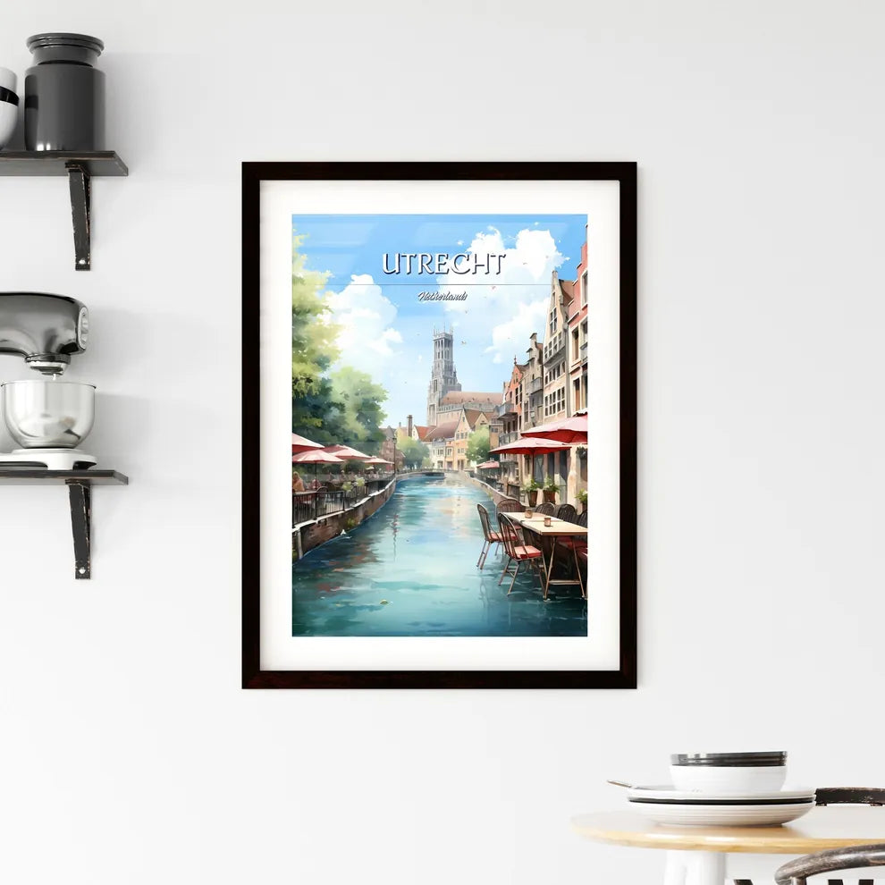 Utrecht, Netherlands - Art print of a water canal with tables and umbrellas Custom Print