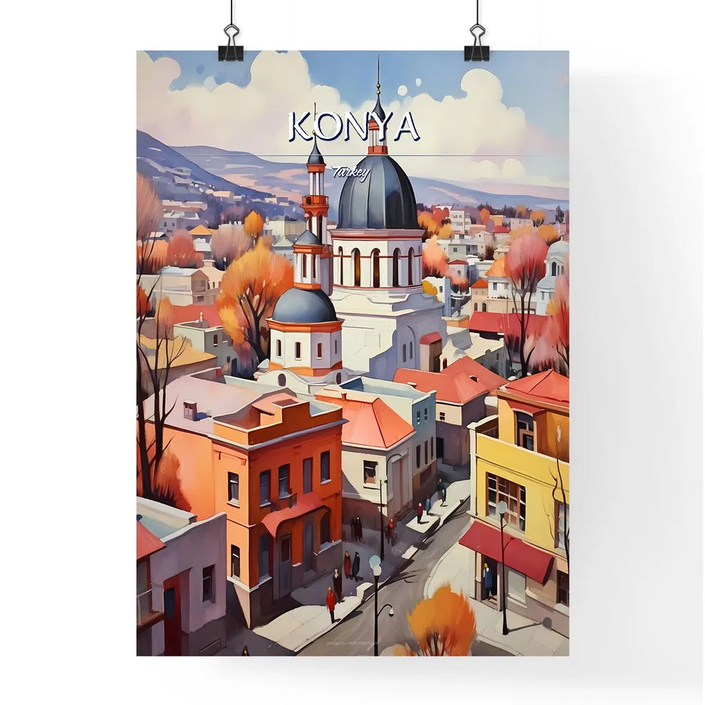 Konya, Turkey - Art print of a painting of a city with a dome shaped building Poster