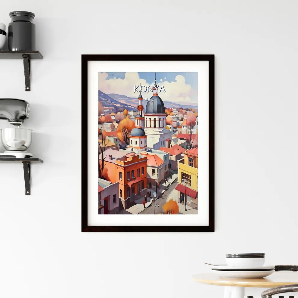 Konya, Turkey - Art print of a painting of a city with a dome shaped building Custom Print