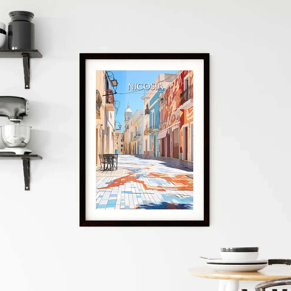 Nicosia, Cyprus - Art print of a street with colorful buildings and a table Custom Print