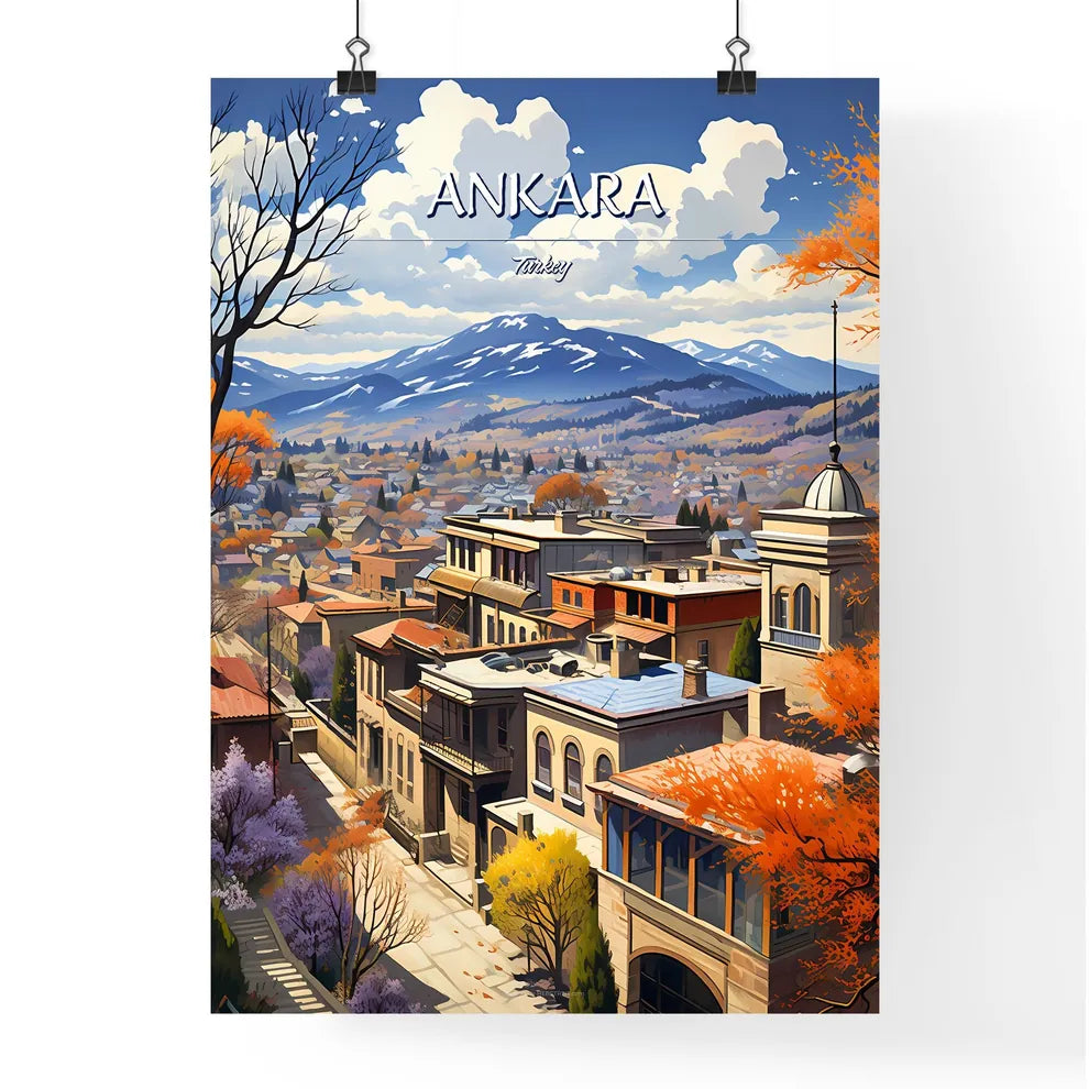 Ankara, Turkey - Art print of a city with trees and mountains in the background Poster