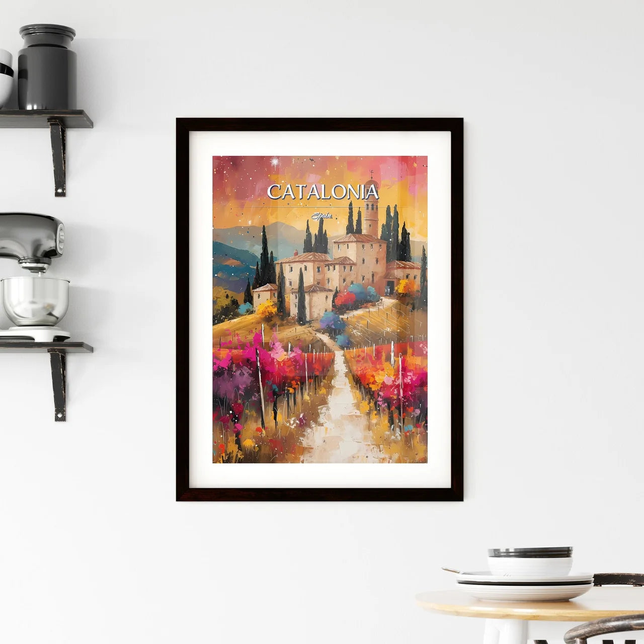 Catalonia, Spain - Art print of a painting of a house in a vineyard Custom Print