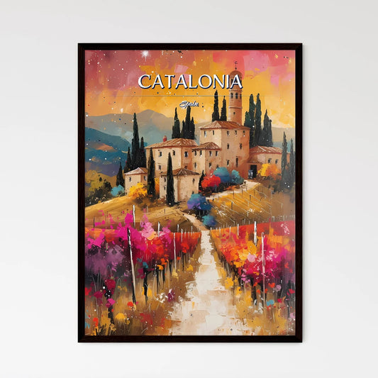 Catalonia, Spain - Art print of a painting of a house in a vineyard Framed Art