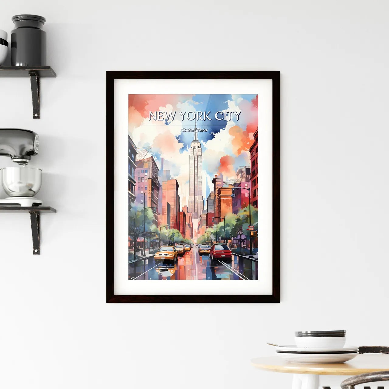 New York City - Art print of a street with cars and buildings in the background Custom Print
