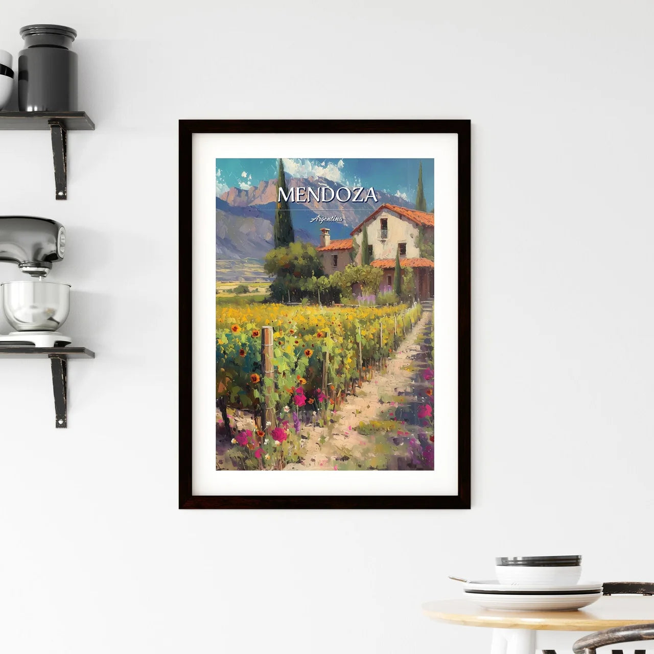 Mendoza, Argentina - Art print of a house in a vineyard Custom Print