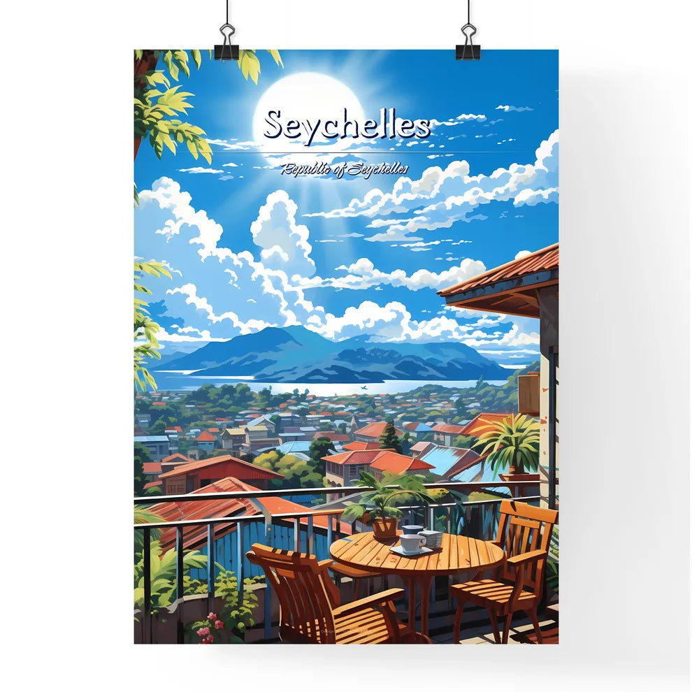 On the roofs of Seychelles, Republic of Seychelles - Art print of a view of a city from a balcony Poster