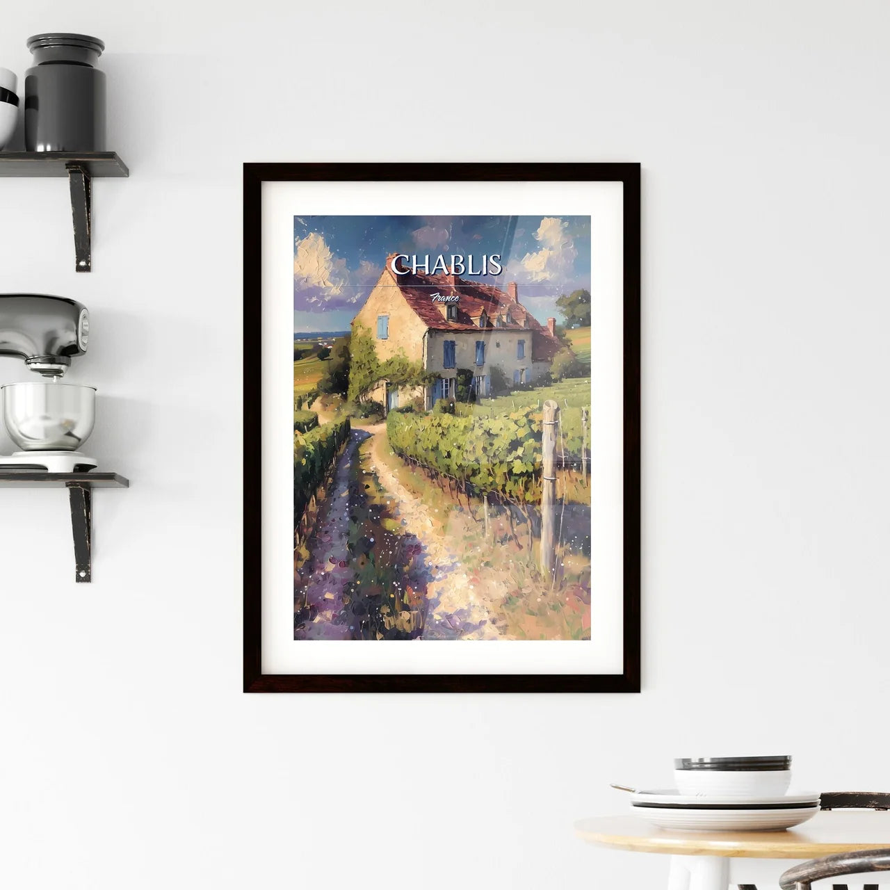 Chablis, France - Art print of a house in a vineyard Custom Print