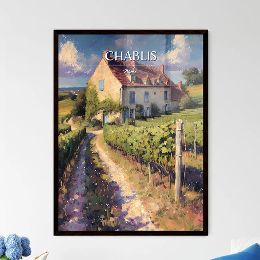 Chablis, France - Art print of a house in a vineyard Framed Art